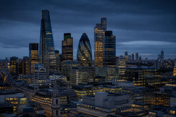 London financial district at dusk